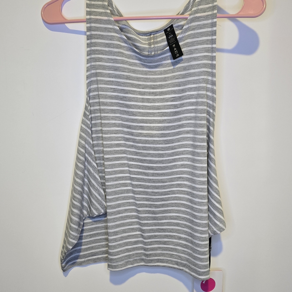 Stylish Gray and White Striped Tank Top Back Open